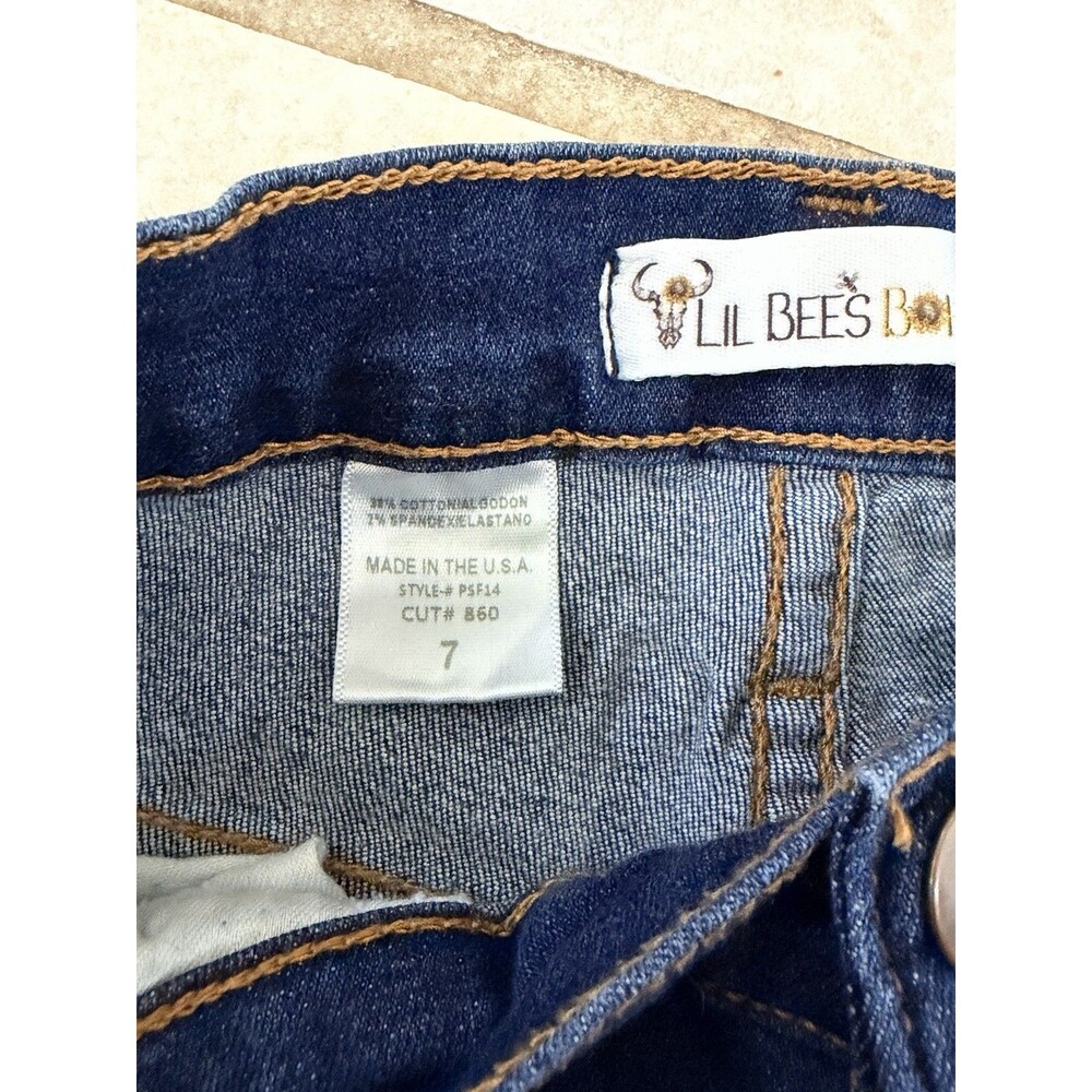 Lil Bee's Bohemian Distressed Bell Bottom Flare Jeans Size 7 High Rise USA Made - Picture 7 of 8